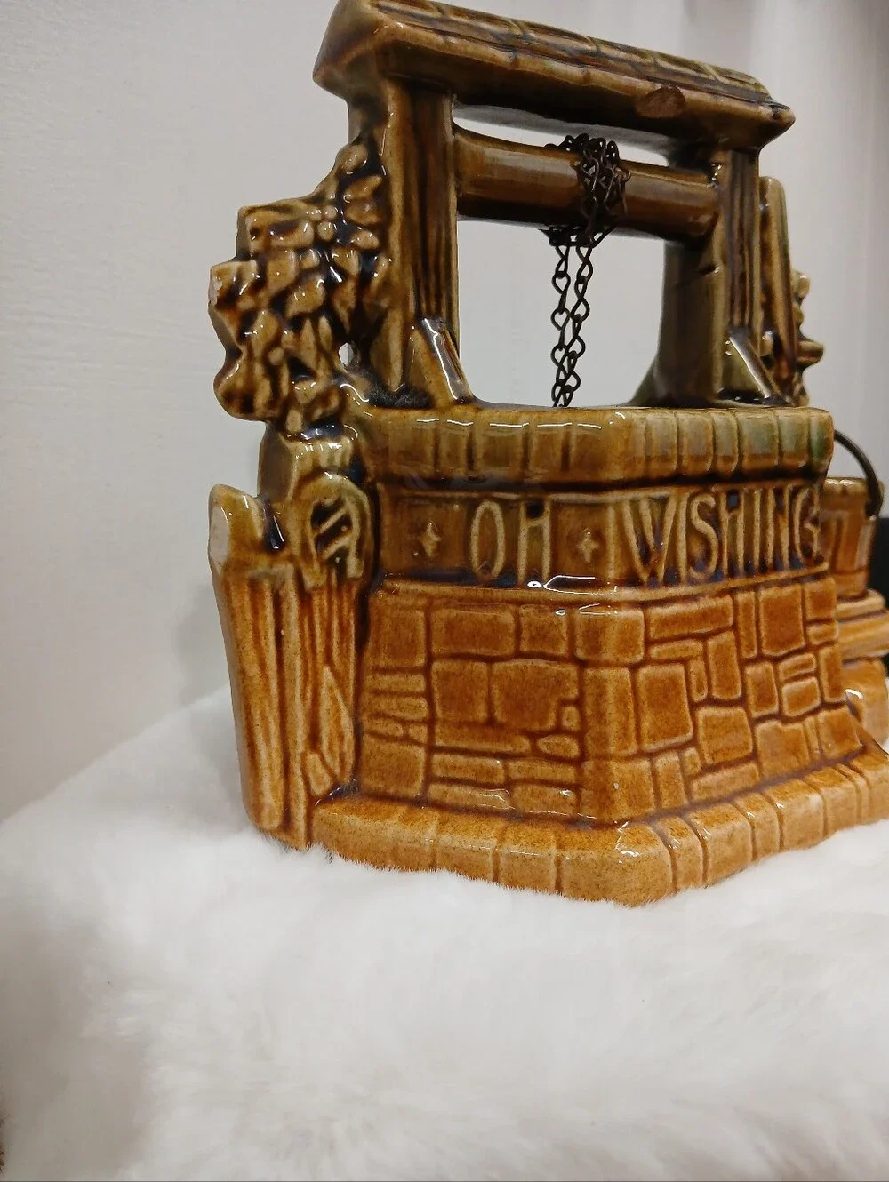 Vintage McCoy Pottery Ceramic Wishing Well Planter - Brown/Green Glaze